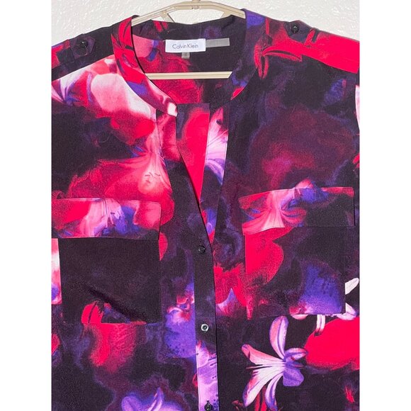 Calvin Klein Women 2X Tunic Blouse Pockets Roll Tab Sleeve Button Up Sheer Plus - Picture 4 of 13